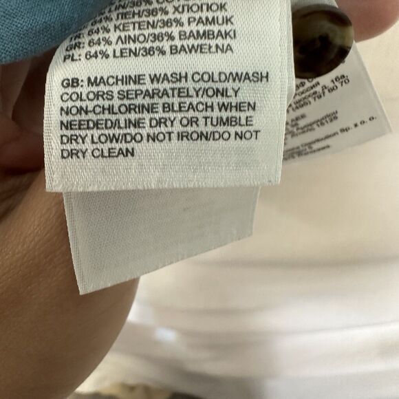 The North Face Mens‎ Large Blue Plaid Linen Cotton Short Sleeve Button Up Shirt - Picture 12 of 13